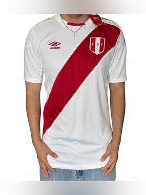 Peru 2018 Home Soccer Jersey Shirt Mens Medium White World Cup Authentic New